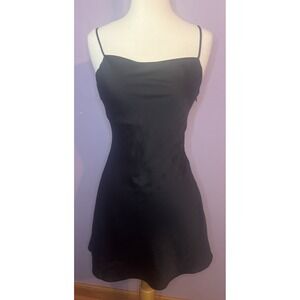 Cotton Candy LA Black Satin Mini Slip Dress Open Mid Back Cowl Neck Size Small